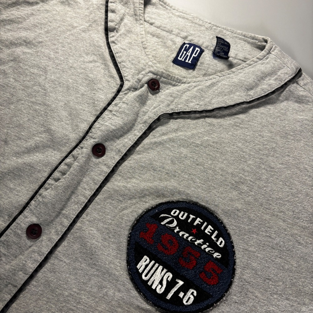 Vintage GAP Baseball Jersey Button Up Shirt Outfield Practice 1955‎ Mens